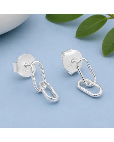 Paperclip Chain Earrings 925 Sterling Silver - Modern Geometric Design