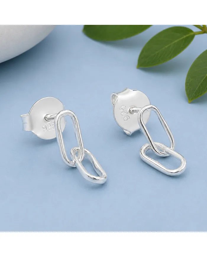 Paperclip Chain Earrings 925 Sterling Silver - Modern Geometric Design