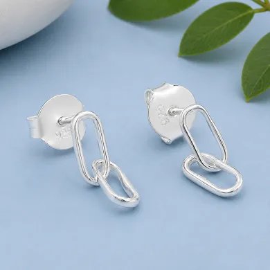 Paperclip Chain Earrings 925 Sterling Silver - Modern Geometric Design