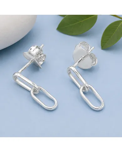 Paperclip Chain Earrings 925 Sterling Silver - Modern Geometric Design