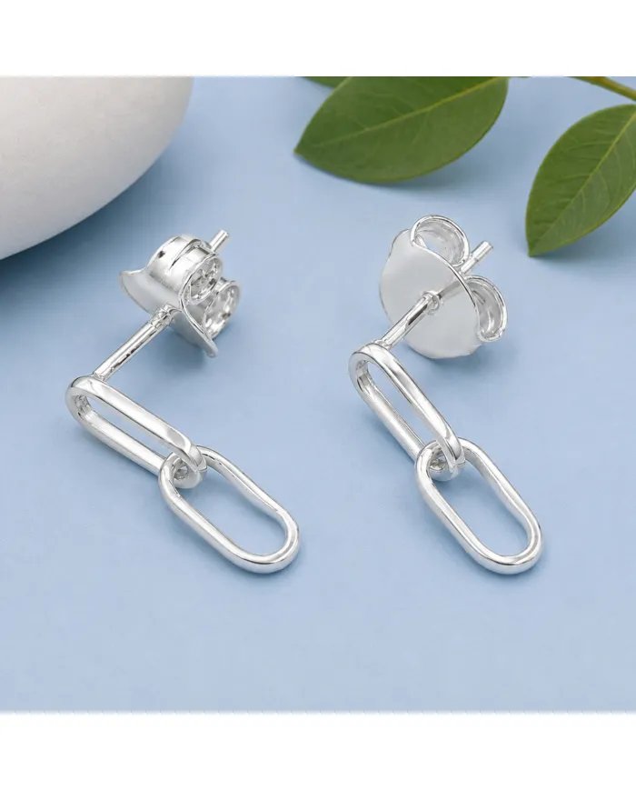 Paperclip Chain Earrings 925 Sterling Silver - Modern Geometric Design