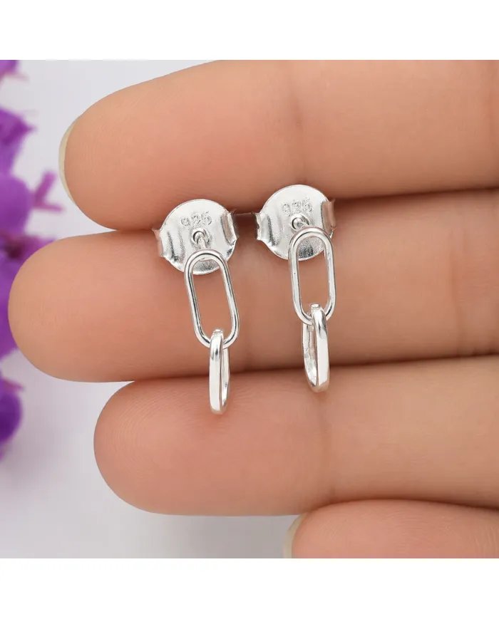 Paperclip Chain Earrings 925 Sterling Silver - Modern Geometric Design