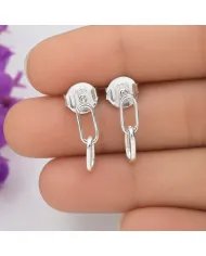 Paperclip Chain Earrings 925 Sterling Silver - Modern Geometric Design