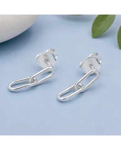 Paperclip Chain Earrings 925 Sterling Silver - Modern Geometric Design