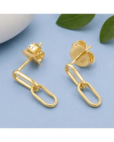 Paperclip Chain Earrings 18K Gold Plated Sterling Silver - Modern Jewelry