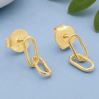 Paperclip Chain Earrings 18K Gold Plated Sterling Silver - Modern Jewelry