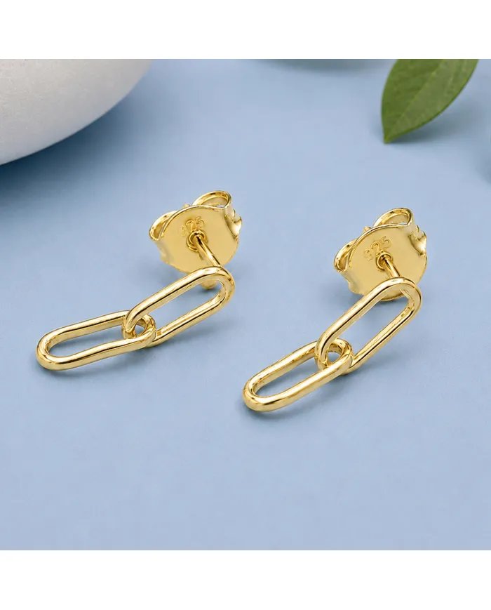 Paperclip Chain Earrings 18K Gold Plated Sterling Silver - Modern Jewelry