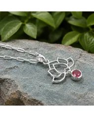 Ruby Lotus Pendant Necklace 925 Sterling Silver Round Gemstone