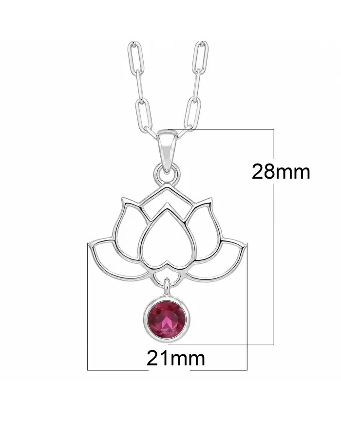 Ruby Lotus Pendant Necklace 925 Sterling Silver Round Gemstone