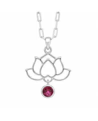 Ruby Lotus Pendant Necklace 925 Sterling Silver Round Gemstone
