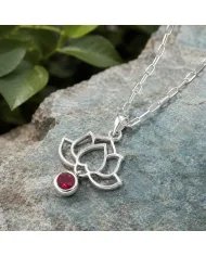 Ruby Lotus Pendant Necklace 925 Sterling Silver Round Gemstone