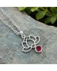 Ruby Lotus Pendant Necklace 925 Sterling Silver Round Gemstone