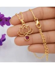 18K Gold Plated Lotus Pendant Silver Necklace with Ruby Gemstone