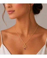 18K Gold Plated Lotus Pendant Silver Necklace with Ruby Gemstone