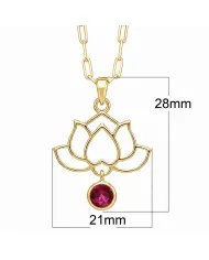 18K Gold Plated Lotus Pendant Silver Necklace with Ruby Gemstone