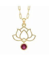 18K Gold Plated Lotus Pendant Silver Necklace with Ruby Gemstone