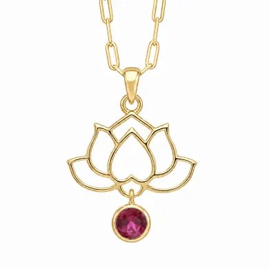 18K Gold Plated Lotus Pendant Silver Necklace with Ruby Gemstone