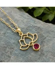 18K Gold Plated Lotus Pendant Silver Necklace with Ruby Gemstone