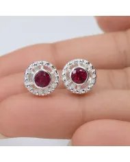 925 Sterling Silver Ruby Stud Earrings – Handmade Minimalist Design