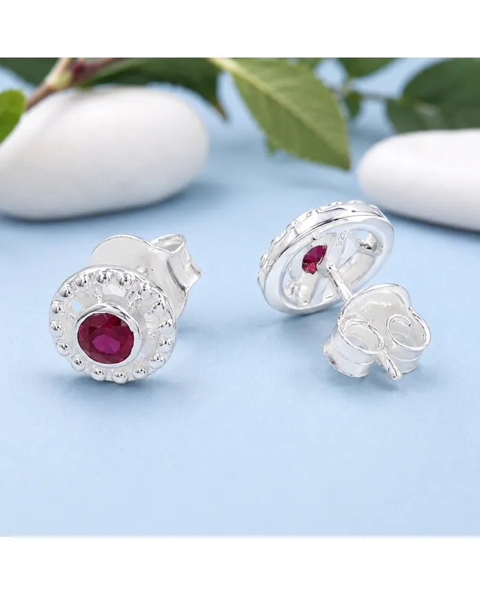 925 Sterling Silver Ruby Stud Earrings – Handmade Minimalist Design