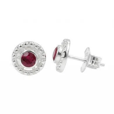 925 Sterling Silver Ruby Stud Earrings – Handmade Minimalist Design