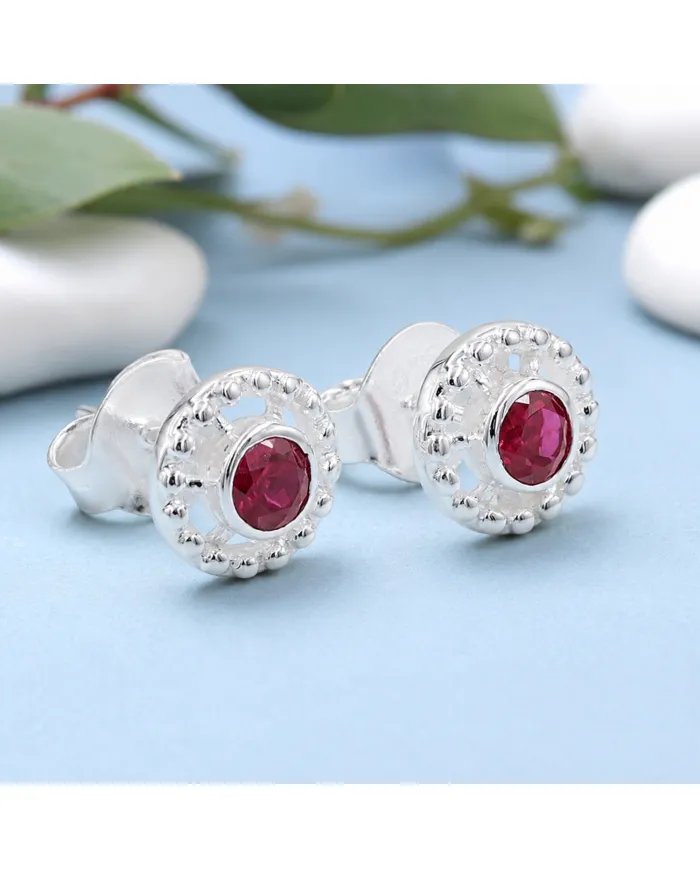925 Sterling Silver Ruby Stud Earrings – Handmade Minimalist Design