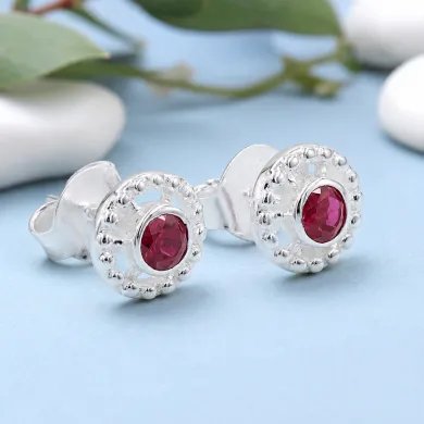 925 Sterling Silver Ruby Stud Earrings – Handmade Minimalist Design