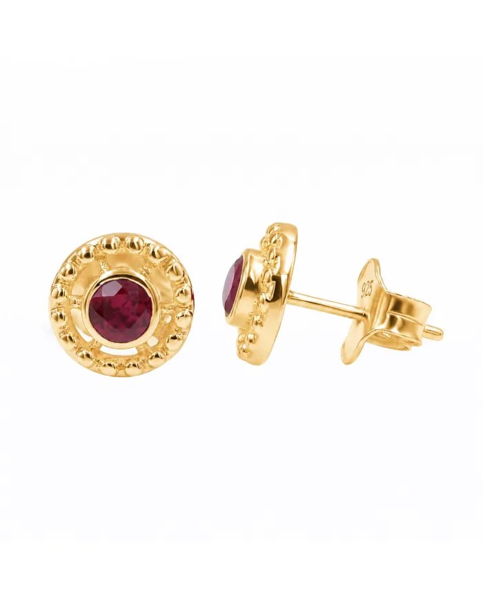 Ruby Stud Earrings – 18K Gold Plated 925 Sterling Silver Handmade Gift