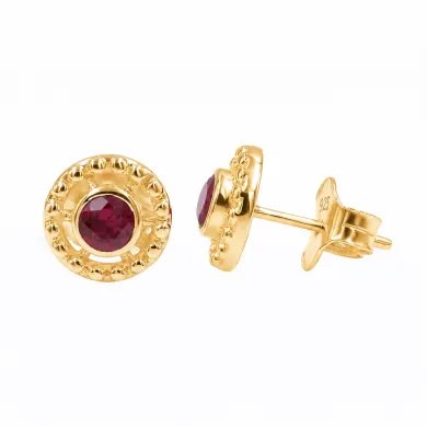 Ruby Stud Earrings – 18K Gold Plated 925 Sterling Silver Handmade Gift