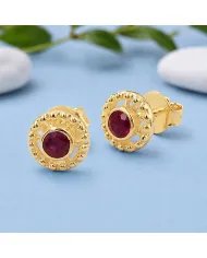 Ruby Stud Earrings – 18K Gold Plated 925 Sterling Silver Handmade Gift