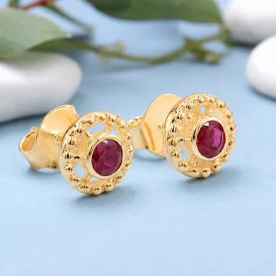 Ruby Stud Earrings – 18K Gold Plated 925 Sterling Silver Handmade Gift