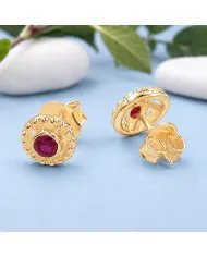 Ruby Stud Earrings – 18K Gold Plated 925 Sterling Silver Handmade Gift
