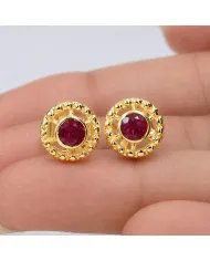 Ruby Stud Earrings – 18K Gold Plated 925 Sterling Silver Handmade Gift