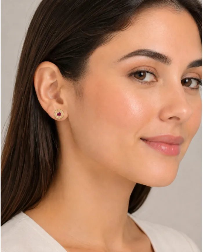 Ruby Stud Earrings – 18K Gold Plated 925 Sterling Silver Handmade Gift