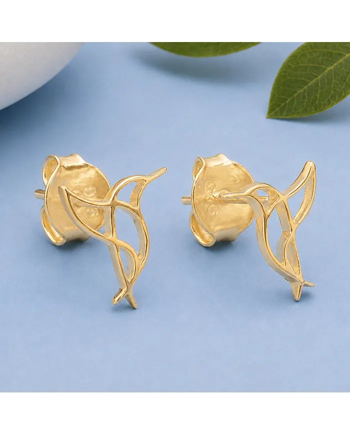 18K Gold Plated Hummingbird Stud Earrings - 925 Silver Mini Jewelry
