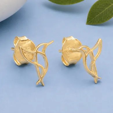 18K Gold Plated Hummingbird Stud Earrings - 925 Silver Mini Jewelry