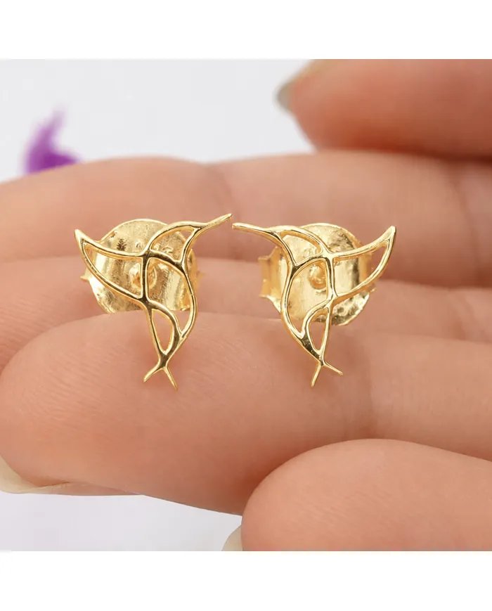 18K Gold Plated Hummingbird Stud Earrings - 925 Silver Mini Jewelry