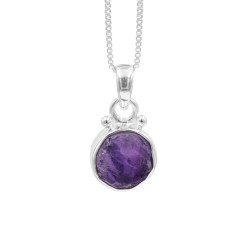 Handmade Sterling Silver Pendant Raw Amethyst Gemstone Statement Necklace