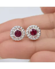 925 Sterling Silver Ruby Stud Earrings – Handmade Minimalist Design