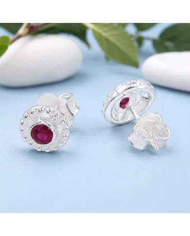 925 Sterling Silver Ruby Stud Earrings – Handmade Minimalist Design