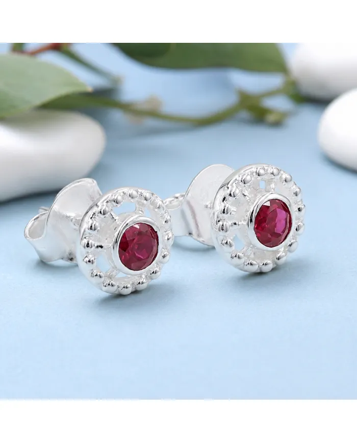 925 Sterling Silver Ruby Stud Earrings – Handmade Minimalist Design