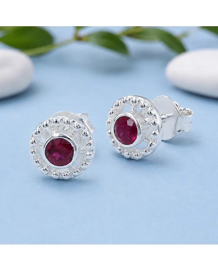 925 Sterling Silver Ruby Stud Earrings – Handmade Minimalist Design