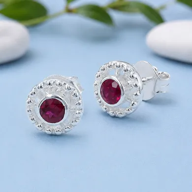 925 Sterling Silver Ruby Stud Earrings – Handmade Minimalist Design