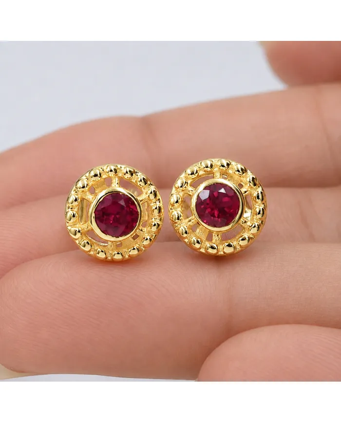 Ruby Stud Earrings – 18K Gold Plated 925 Sterling Silver Handmade Gift