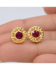 Ruby Stud Earrings – 18K Gold Plated 925 Sterling Silver Handmade Gift