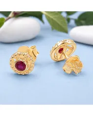 Ruby Stud Earrings – 18K Gold Plated 925 Sterling Silver Handmade Gift