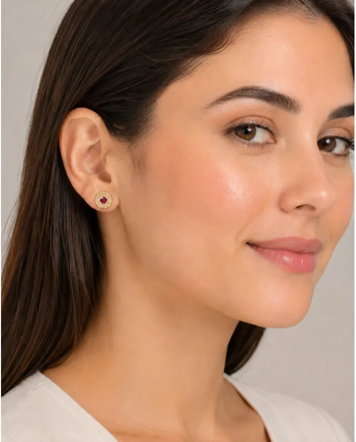 Ruby Stud Earrings – 18K Gold Plated 925 Sterling Silver Handmade Gift