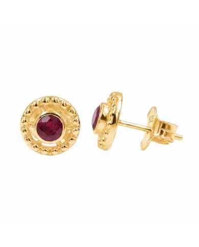 Ruby Stud Earrings – 18K Gold Plated 925 Sterling Silver Handmade Gift