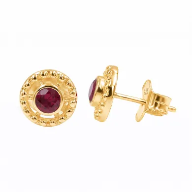 Ruby Stud Earrings – 18K Gold Plated 925 Sterling Silver Handmade Gift