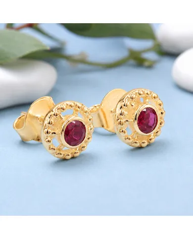 Ruby Stud Earrings – 18K Gold Plated 925 Sterling Silver Handmade Gift